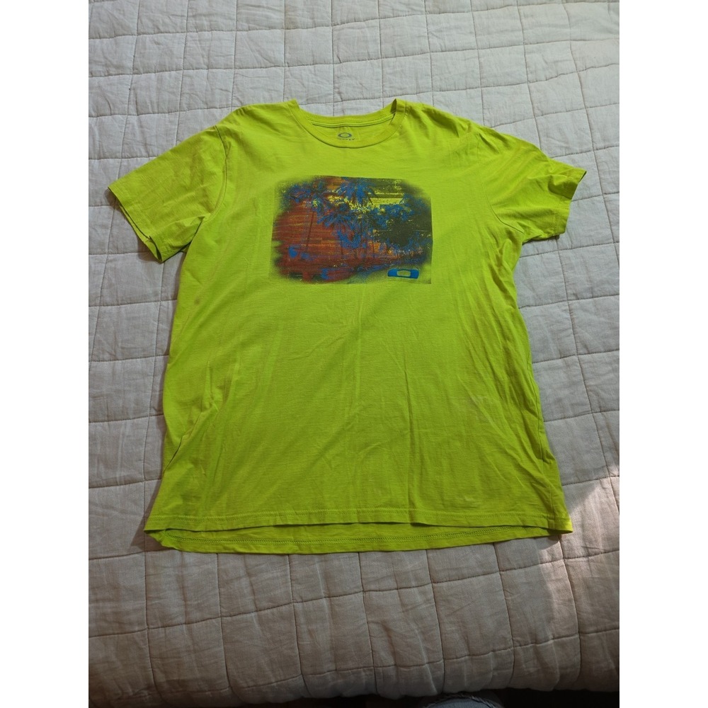 Oakley Graphic Logo T Shirt‎ Mens XL Lime Green Short Sleeve 100% Cotton Surf